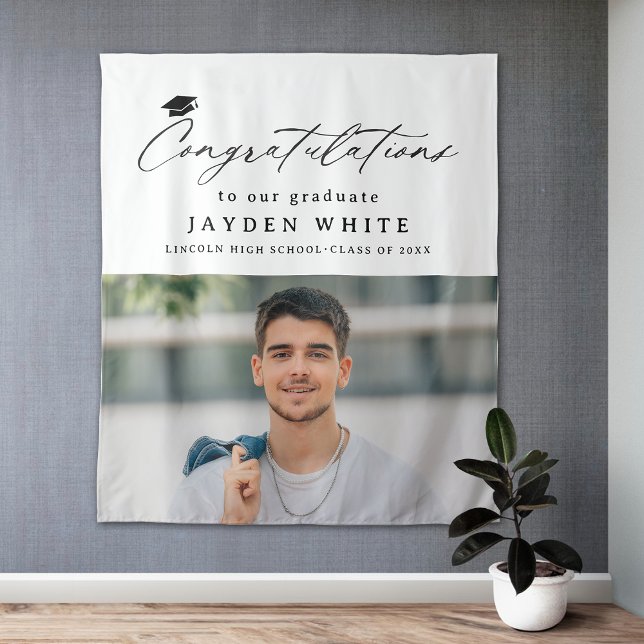 Tenture Calligraphie moderne Simple Photo Graduation Party (Modern Calligraphy Simple Photo Graduation Party Tapestry)