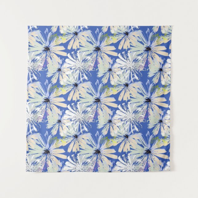 Tenture Camomilles Abstraites sur un arrière - plan bleu. (Devant)