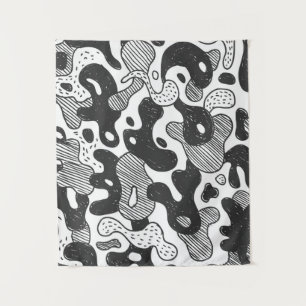 Tenture camouflage abstrait style doodé, noir