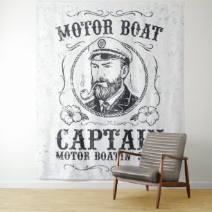 Tenture Capitaine de bateau à moteur drôle Pontoon bateau