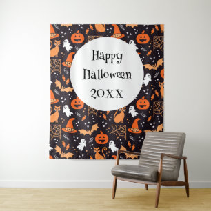 Tenture Caractères d'halloween illustrés mignons sur bg no