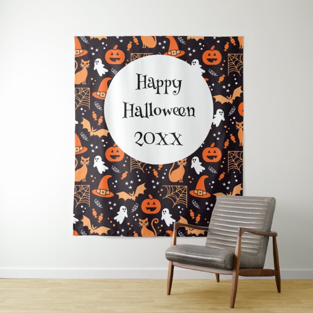 Tenture Caractères d'halloween illustrés mignons sur bg no (En situation)
