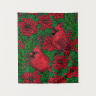 Tenture Cardinaux et poinsettia pour Noël