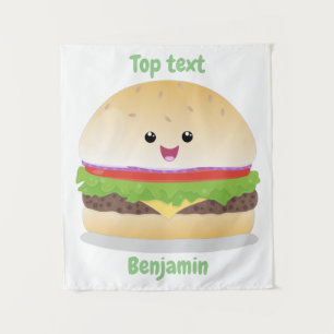 Tenture Caricature de hamburger kawaii joyeux