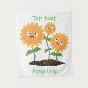 Tenture Caricature joli tournesol souriant illustration