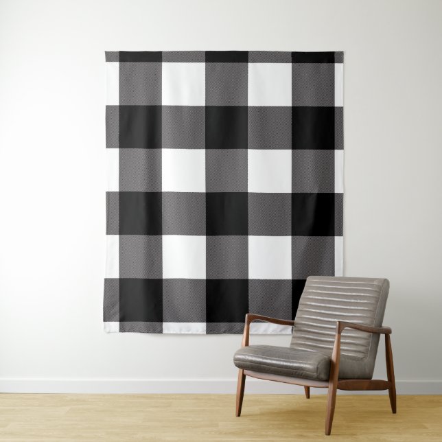 Tenture Carreaux Buffalo Noir et Blanc Plaid Rustique (En situation)