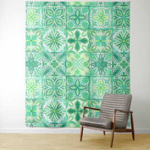 Tenture Carreaux décorés en vert et blanc