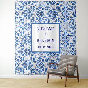 Tenture Carreaux Portugais Mariage Méditerranéen Bleu