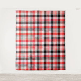 Tenture Carreaux Tartan Rouge Noir Sur Fond Blanc