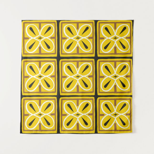 Tenture Carreaux vintages, motif d'illustration (Devant)