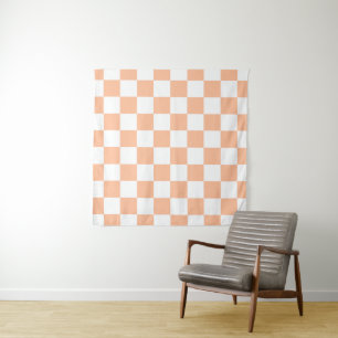 Tenture Carrés à carreaux pêche orange blanc géométrique