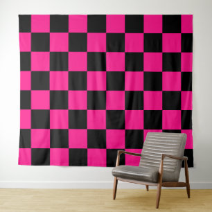 Tenture Carrés à carreaux rose vif noir géométrique rétro