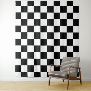 Tenture Carrés à damier Motif géométrique rétro noir et bl