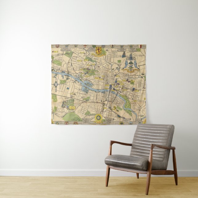 Tenture Carte de Glasgow, Angleterre (En situation (horizontale))