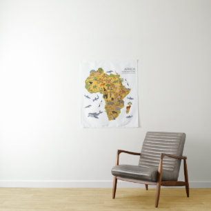 Tenture Carte de l'Afrique   Flora et faune