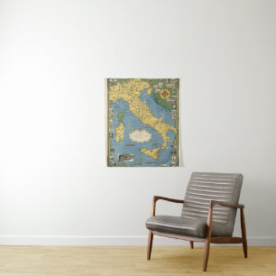Tenture Carte de l'Italie avec Ville du Vatican