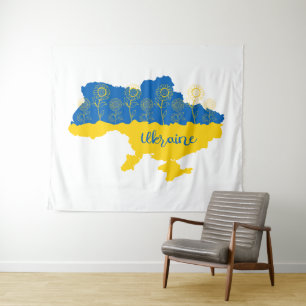 Tenture Carte de l'Ukraine avec tournesol et drapeau ukrai