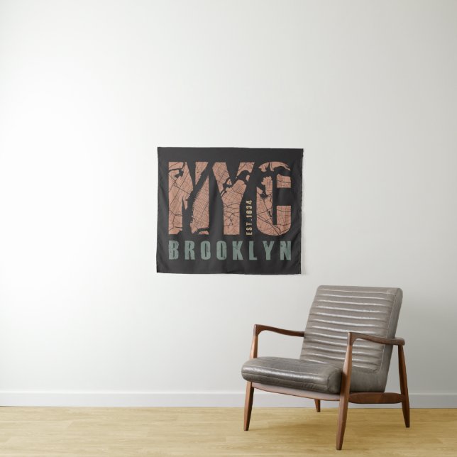 Tenture Carte de ville de Brooklyn, New York | (En situation (horizontale))