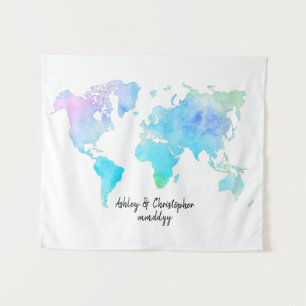 Tenture Carte du monde de l'aquarelle Accueil de mariage C