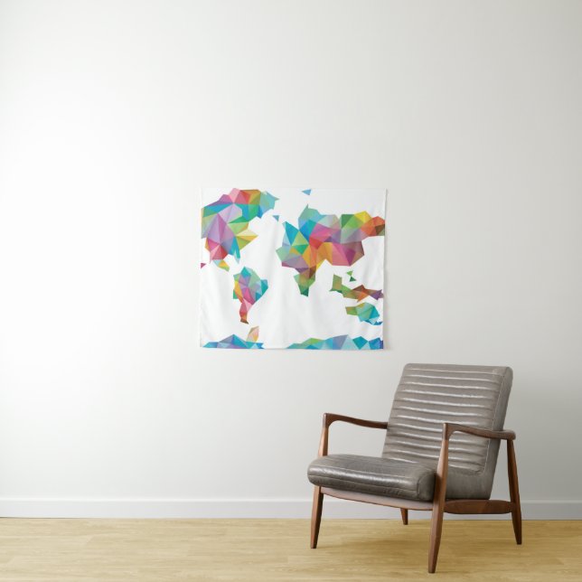 Tenture Carte du monde faite de formes géométriques (En situation (horizontale))