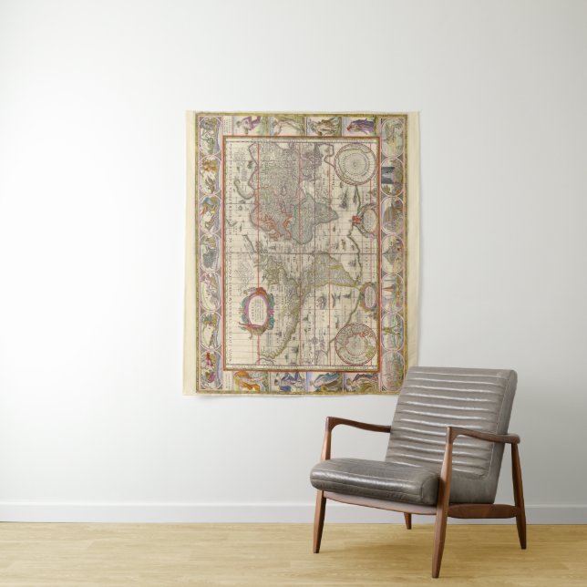Tenture Carte du monde médiéval par Willem Blaeu (En situation)