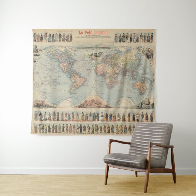 Tenture Carte du monde vintage (En situation (horizontale))