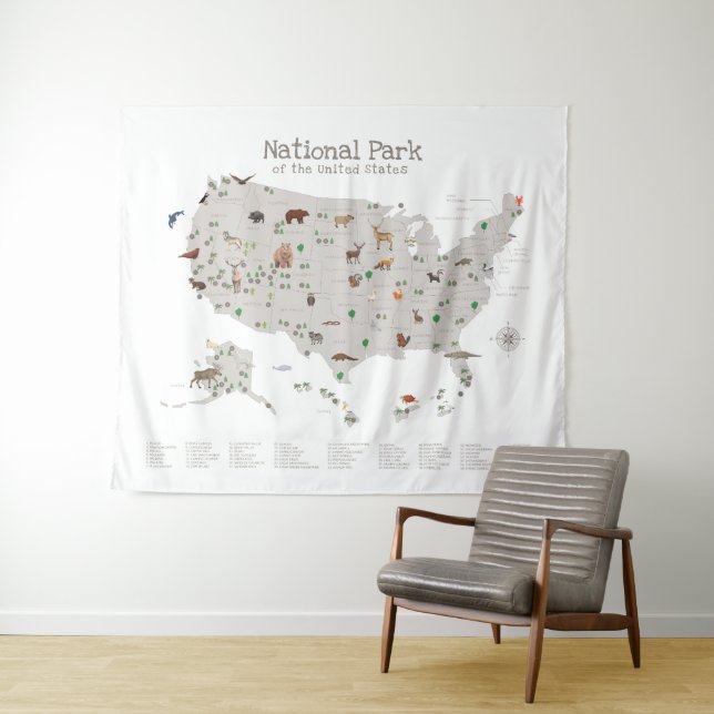 Tenture Carte du parc national Earth Tone Woodland Nursery (En situation (horizontale))