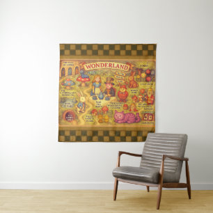 Tenture Carte Fantaisiste des Aventures d'Alice au Pays de