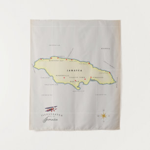 Tenture Carte illustrée de la Jamaïque.