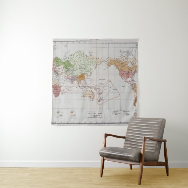 Tenture Carte montrant les langues du monde (En situation)