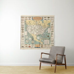 Tenture Carte vintage des poissons américains