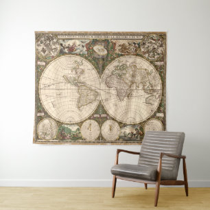 Tenture Carte vintage du monde (1660)