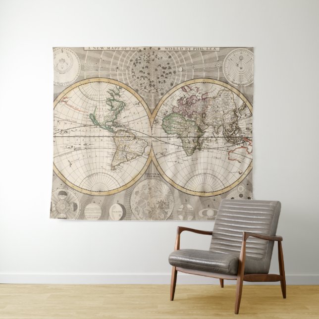 Tenture Carte vintage du monde (1687) (En situation (horizontale))