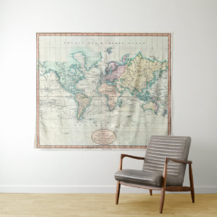 Tenture Carte vintage du monde (1801)