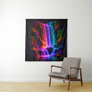 Tenture Cascade d'eau à spectre électrique avec arbres lum