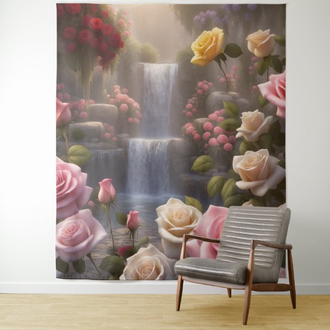 Tenture Cascade du Jardin rose La Floriographie Customisée (En situation)