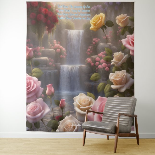 Tenture Cascade du Jardin rose La Floriographie Customisée (En situation)