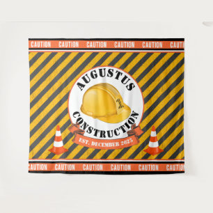 Tenture Casque de chantier Noir et Jaune 1er Anniversaire