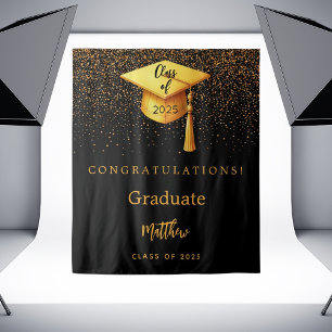 Tenture Casquette d'or noir goûsel fête de graduation 2025