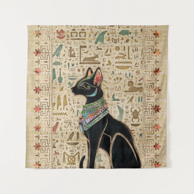 Tenture Cat égyptien - Bastet sur le papyrus (Devant)