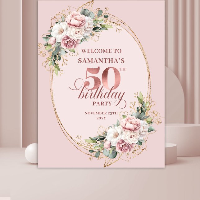 Tenture Célébration Chic Rose Gold de la Fête d'anniversai (Chic Rose Gold Greenery 50th Birthday Celebration Banner Decor

)