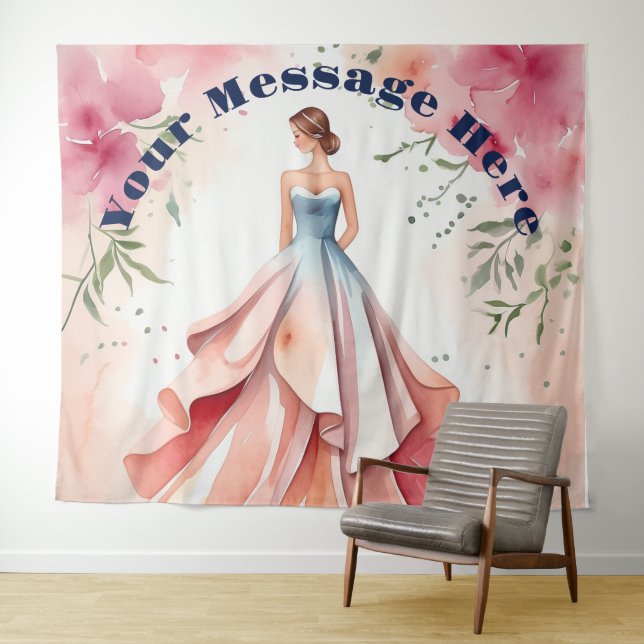 Tenture Célébration de Quinceañera à l'aquarelle (En situation (horizontale))