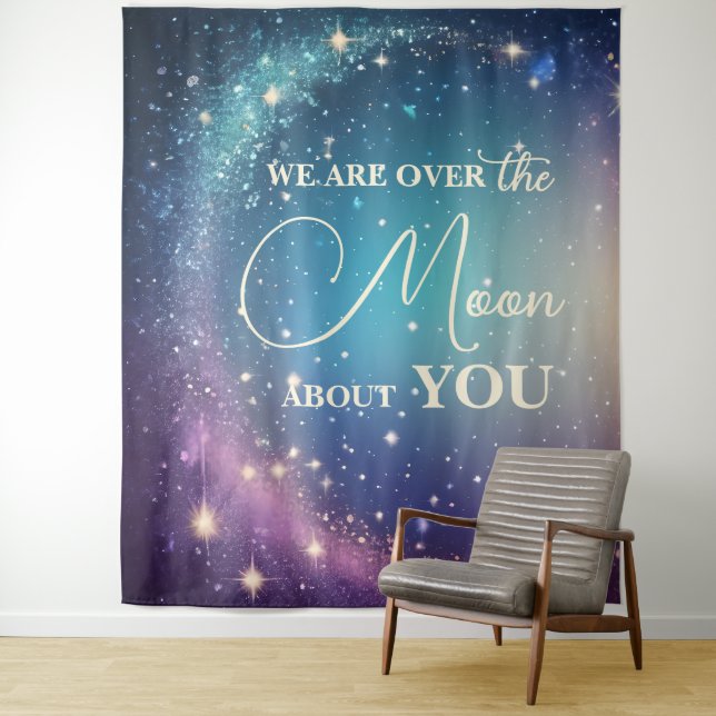 Tenture Céleste Lune et Baby shower des étoiles (En situation)