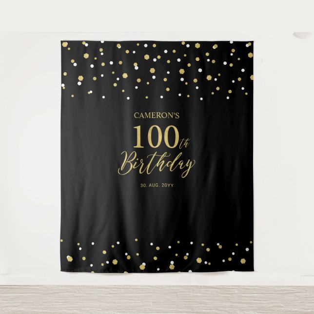 Tenture Cent Gold & Black 100th Birthday Party Contexte (Devant)