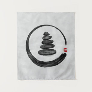 Tenture Cercle Zen Enso et pierres Zen - Aquarelle
