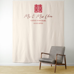 Tenture Cérémonie du thé chinois beige rouge photo arrière