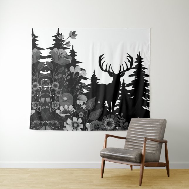 Tenture Cerf avec grand rack hors forêt (En situation (horizontale))