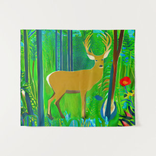 Tenture Cerf dans un cadre forestier d'Imaginaire