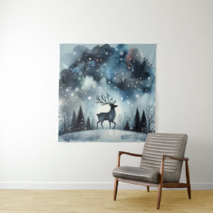 Tenture Cerf Nuit d'Hiver Étoilée