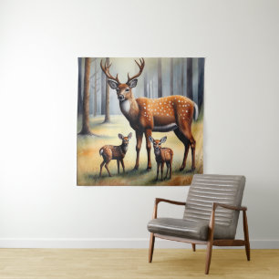Tenture Cerfs Et Faons Dans La Forêt Animaux Sauvages